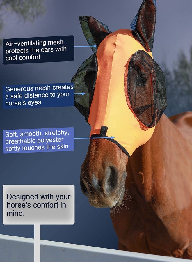 HackFond Horse Fly Mask with Ears, UV Protection Mask for Horses, Elasticity Mask with Big Mesh Eye Covers, Snug Fitting Comfortable Lightweight Red Orange Cob - Image 3